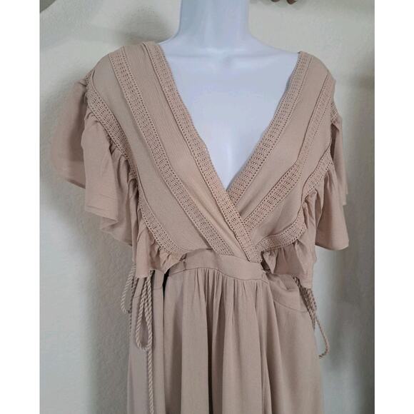 Baltic Born Womens Jennifer Deep V Flutter Sleeve Maxi Dress 3XL XXXL Boho Beige - Picture 4 of 14